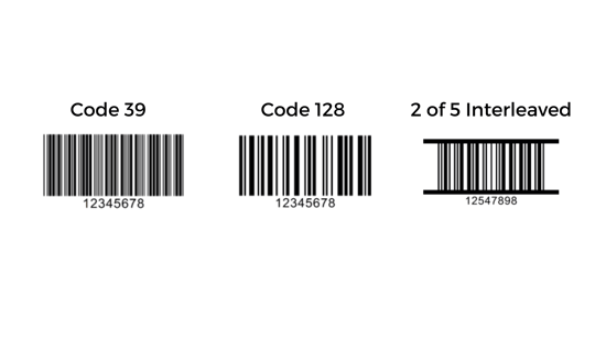 Eindimensionale Codearten: Code 39, Code 128, 2 of 5 Interleaved 